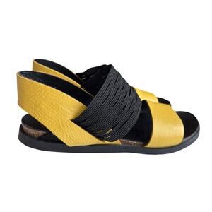 LILIMILL Strappy Leather Sandals in Black and Yellow Size 40 US 9
